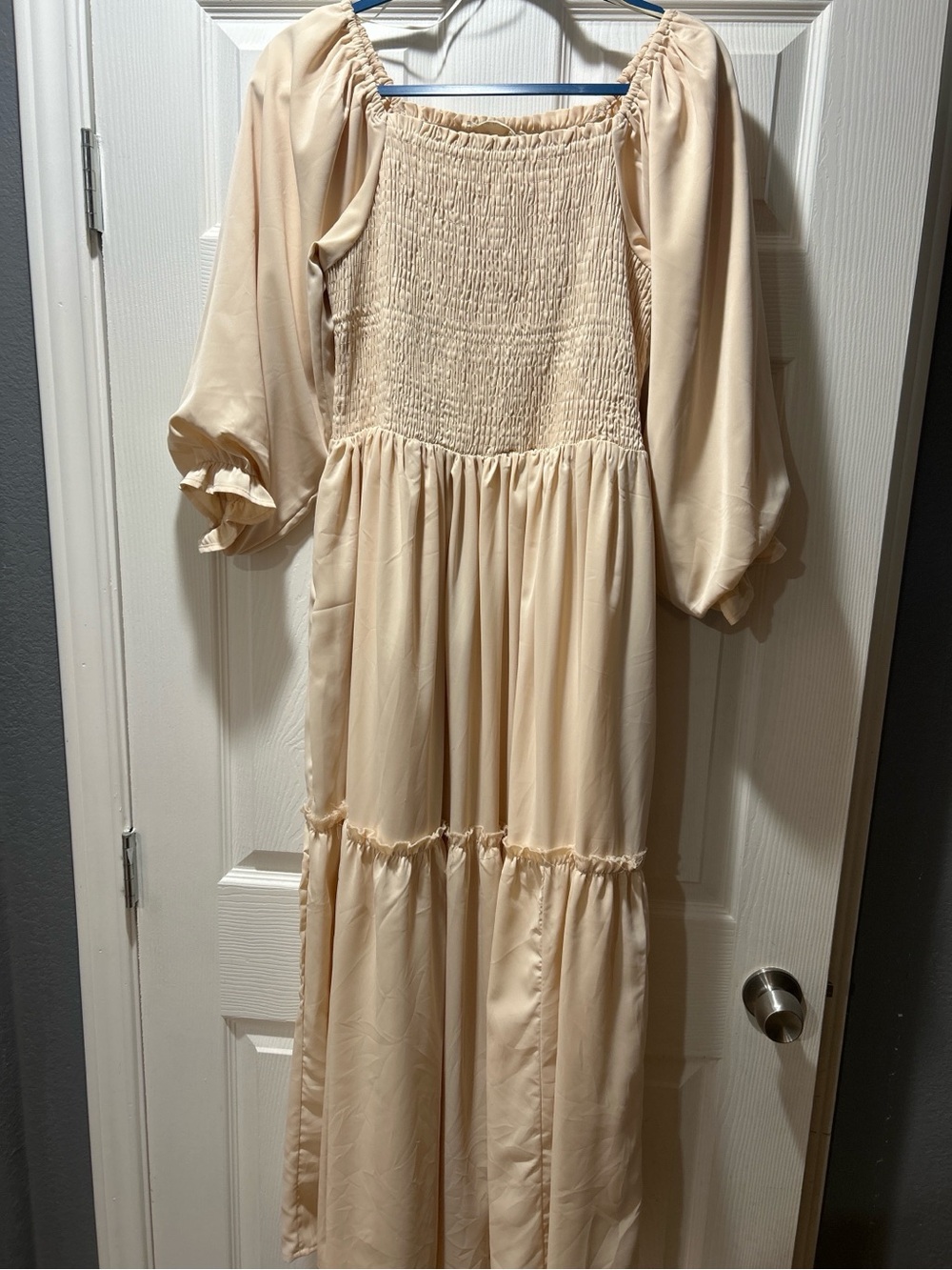 Leia in co. Cream Smocked Bodice Puff Sleeve Maxi Dress